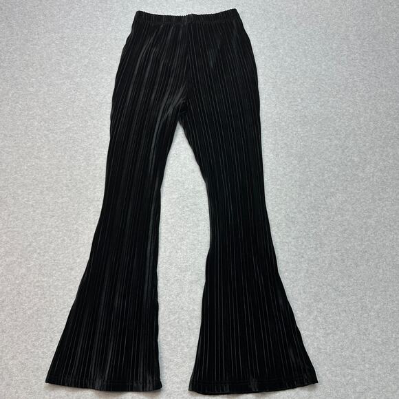 Wild Fable Pants WMNS S Black Velvet Velour Pleated High Waist Flared Pull On - Picture 4 of 11